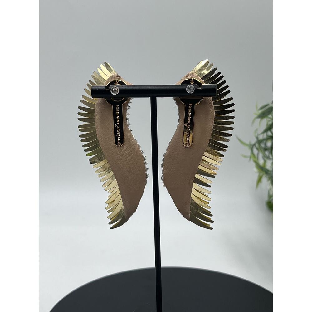 Mignonne Gavigan Gold White Metallic Madeline Large Leather Sequins Wing Earring - Picture 8 of 15